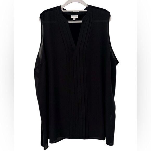 Avenue Pleated Front Keyhole Sleeveless V Neck‎ Career Tank Blouse Size 22/24 - Picture 1 of 7